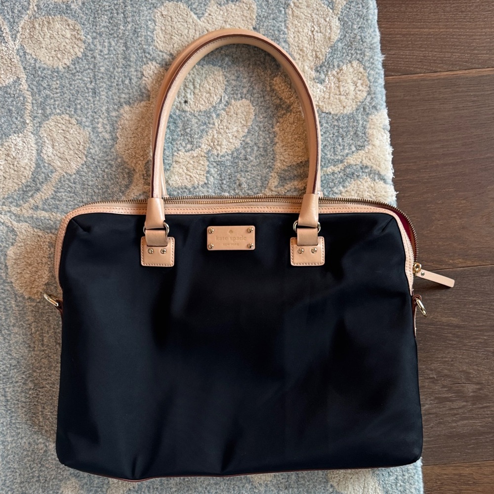 Kate Spade Black and Tan Laptop Bag w Pink Interior